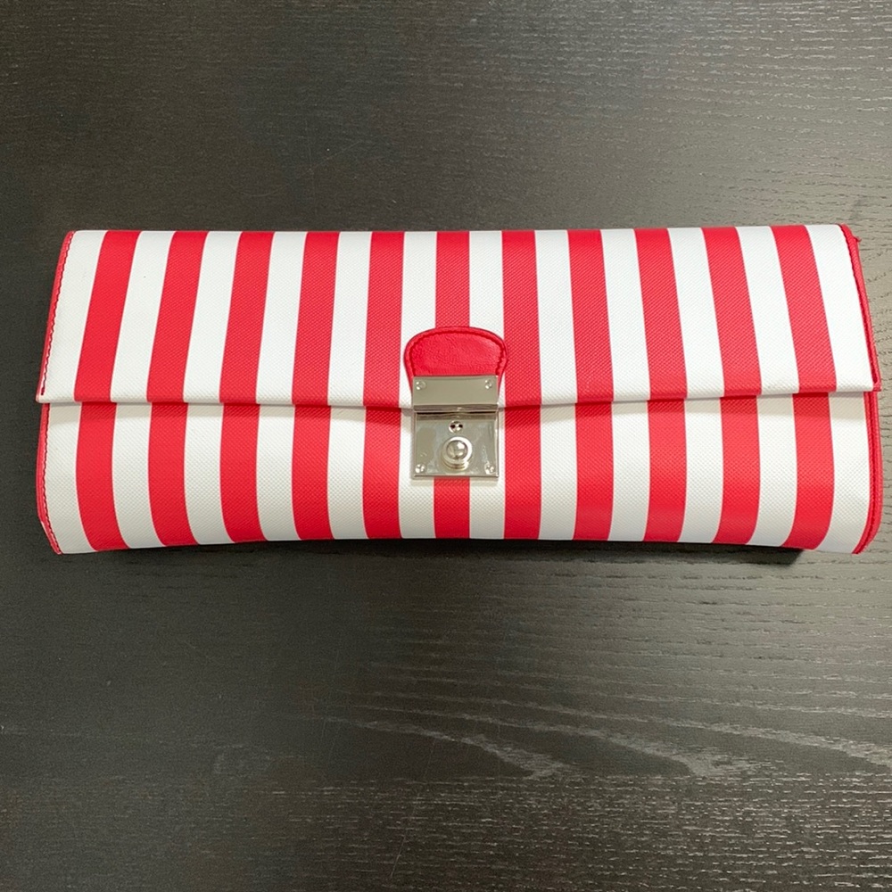 Browns red and white striped clutch
